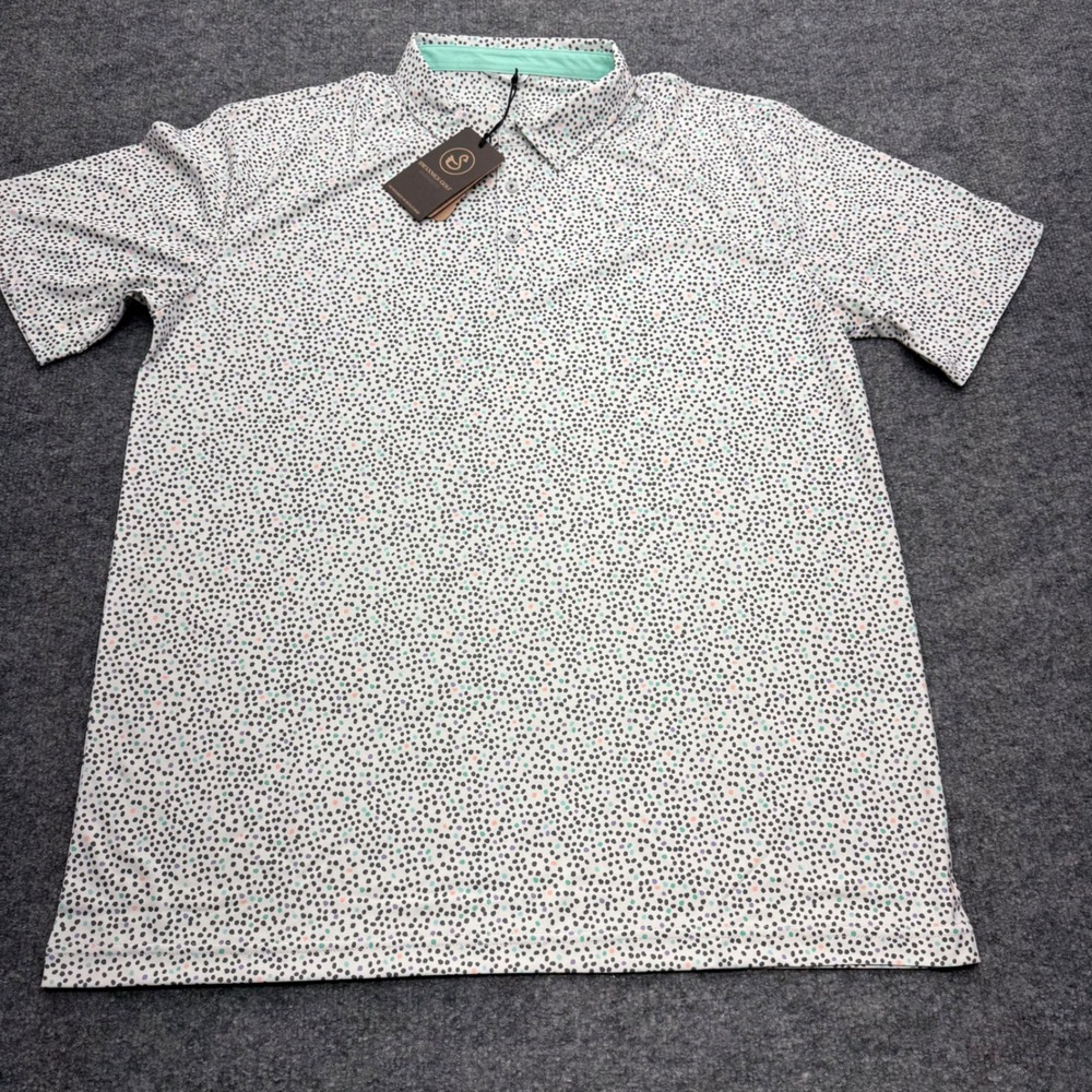 Swannies Golf Wyatt Polo Glacier White Multi Color Dotted Print Mens XL NWT